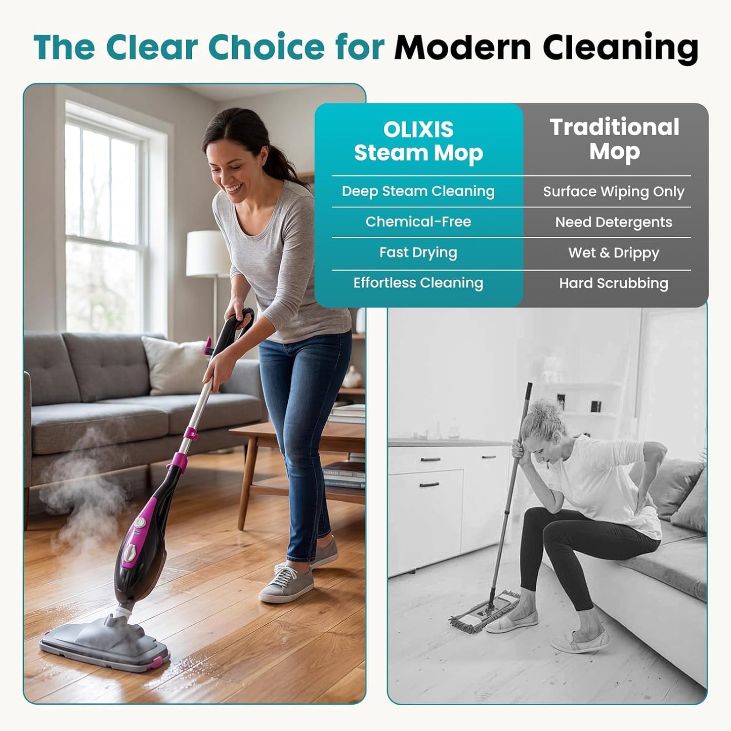 OLIXIS 10-in-1 Steam Mop, 1550W Detachable Handheld Steam Cleaner for Floor Cleaning, 16FT Cord, 2 Washable Pads, Multi-Purpose Floor Steamer for Hardwood, Carpet, Tile, Grout, Windows, White Green