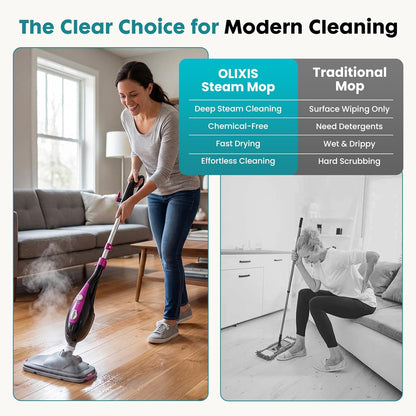 OLIXIS 10-in-1 Steam Mop, 1550W Detachable Handheld Steam Cleaner for Floor Cleaning, 16FT Cord, 2 Washable Pads, Multi-Purpose Floor Steamer for Hardwood, Carpet, Tile, Grout, Windows, White Green