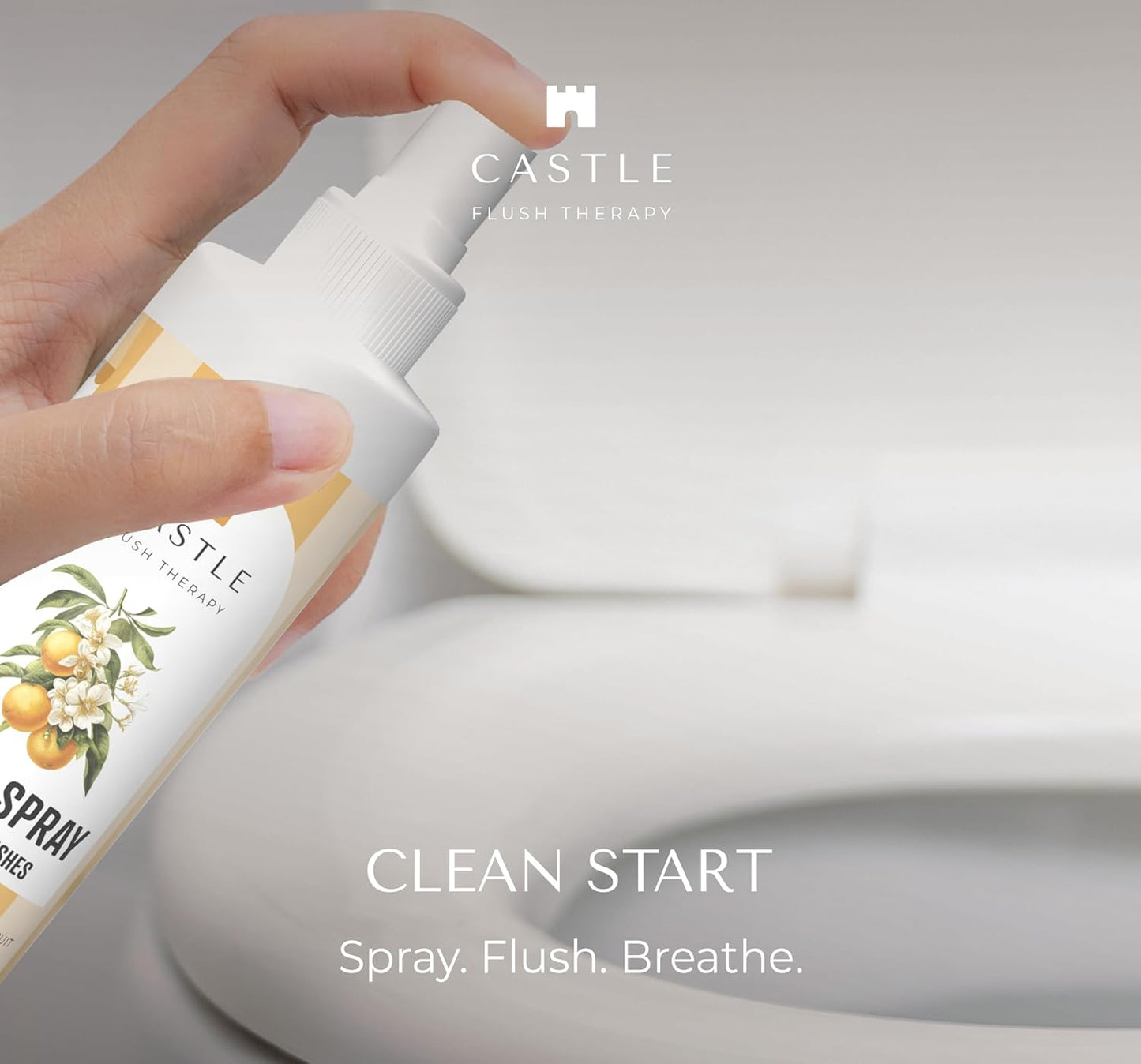 Castle Flush Therapy Neutralizing Toilet Spray | Odor Control: Mist Over the Water Surface, Go, Then Flush | Bathroom Freshening | Neutralizes Odors at the Source | Fresh Lotus | 0.45 oz (2 Pack)