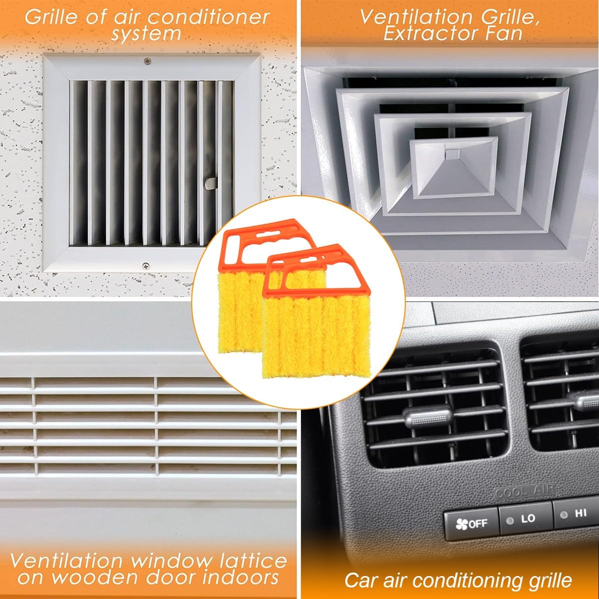3PCS Car Window Blind Cleaner Duster Tool, 7 Fingers Microfiber Vehicle Handheld Shutter Dusting Cleaning Brush, Removable Auto Air Conditioner Vents Cleaner, Universal Fit (Yellow)