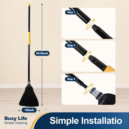 Yocada Broom Commercial Indoor Outdoor Broom 55.5 inch Tall for Courtyard Garage Lobby Mall Market Floor Home Office Leaves Stone Dust Rubbishb Black