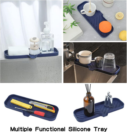 MicoYang Silicone Bathroom Soap Dishes with Drain Spout-Bathroom and Kitchen Sink Organizer,Sponge Holder,Dish Soap Tray,Perfect for Dispenser,Scrubber,Bottle,Cup on Sink or Counter-Black 4.9"×3.2"
