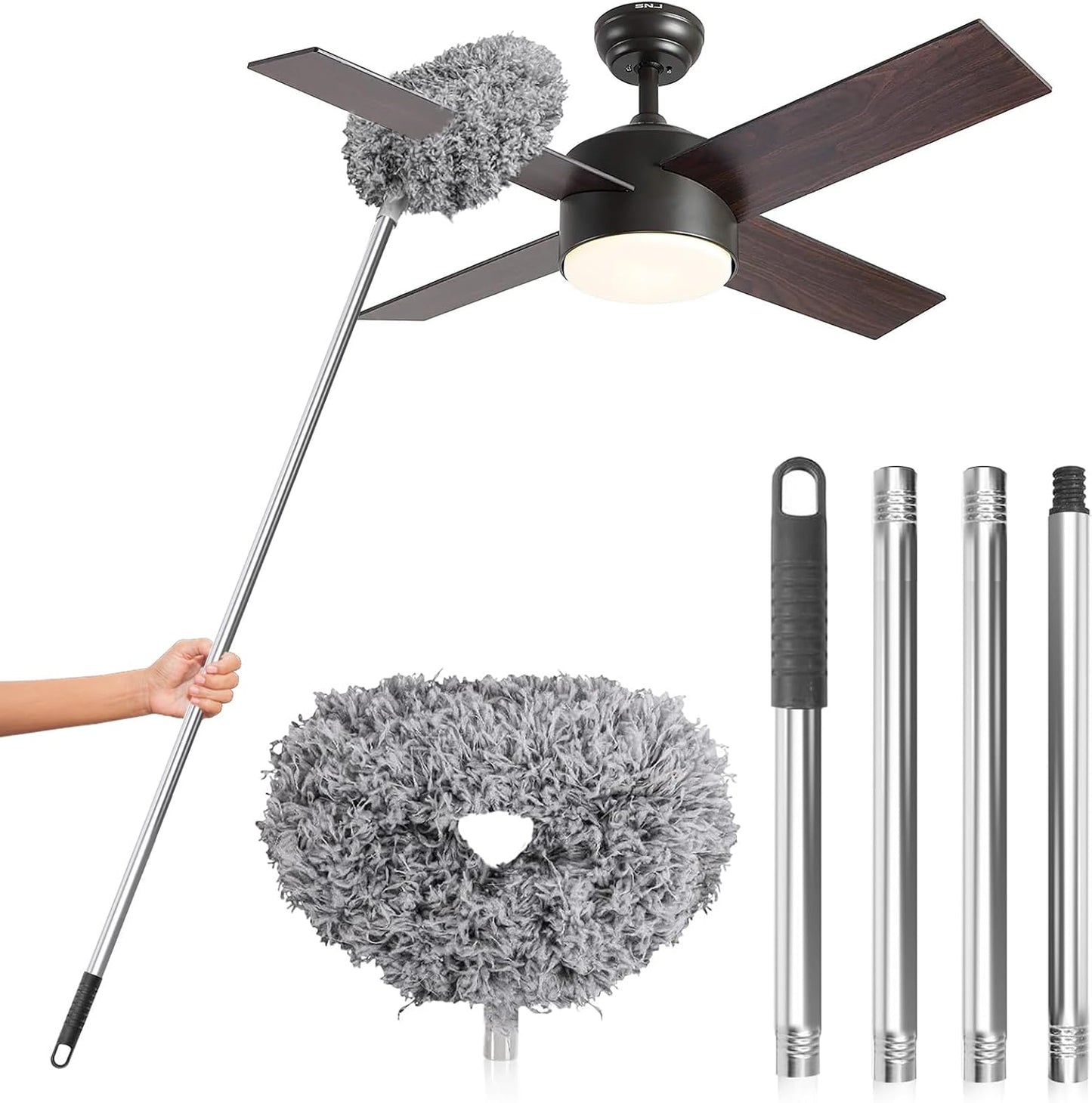 DRQ Ceiling Fan Cleaner Duster, Reusable Microfiber Duster with Extension Pole, 13 to 48 Inch Fan Blade Cleaner, Removable Dusters for Cleaning Walls Bookshelves Door Window Top (Blue)