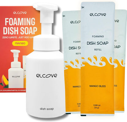 Foaming Dish Soap Refill Eco Friendly (5pk), Concentrated Powder Refills Make 5 Bottles x 12oz each of Non Toxic Dishwashing Soap or Dish Soap Spray, Plastic Free, Septic Safe