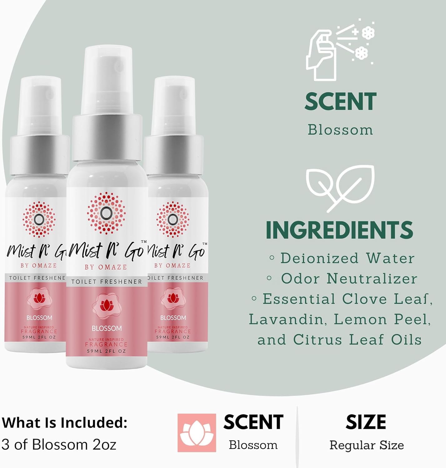 Mist N’ Go by Omaze Travel Bathroom Spray for Toilet Spray Odor Eliminator - Travel Toilet Spray for Bathroom Air Freshener Spray for Bathroom Deodorizer - Clean Mix, Travel Size (1oz x2)