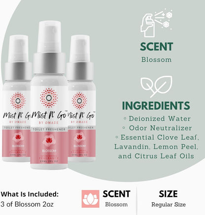 Mist N’ Go by Omaze Travel Bathroom Spray for Toilet Spray Odor Eliminator - Travel Toilet Spray for Bathroom Air Freshener Spray for Bathroom Deodorizer - Clean Mix, Travel Size (1oz x2)