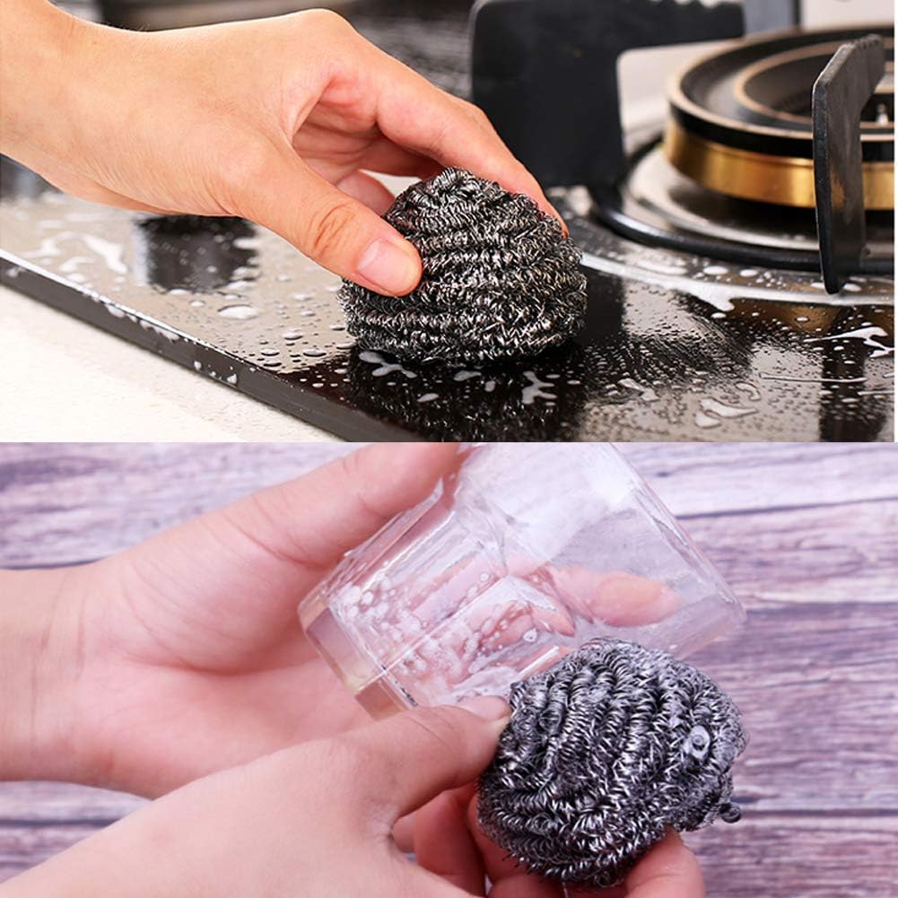 16 PCS Stainless Steel Sponges Scrubbers Cleaning Ball Utensil Scrubber Density Metal Scrubber Scouring Pads Ball for Pot Pan Dish Wash Cleaning for Removing Rust Dirty Cookware Cleaner (16 Packs)