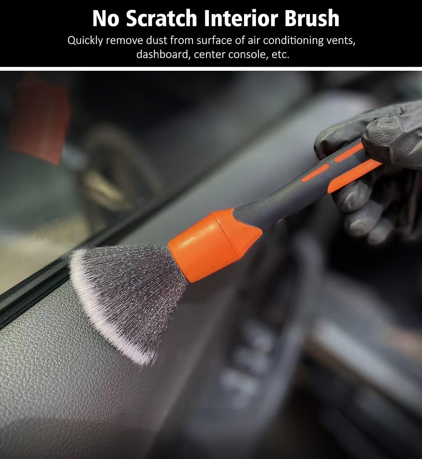 YeewayVeh 3pcs Car Detailing Brush Set, Boars Hair Detailing Brushes, Ultra Soft Detail Brush for Air Vent Leather Seat, Scratch Free Car Detailing Brushes for Interior Exterior, Orange