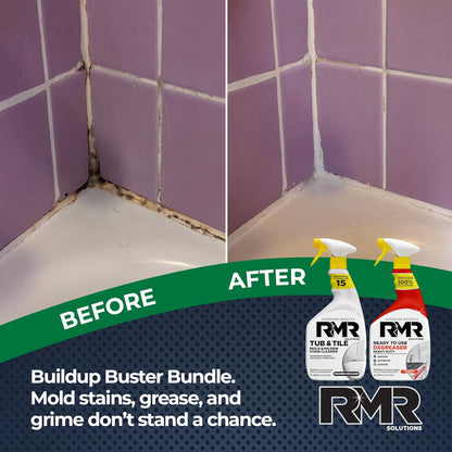 RMR Grime To Shine System – Tub & Tile Stain Remover + Ready to Use Degreaser, 2-Step Bathroom and Surface Cleaning Bundle for Tile, Grout, Shower, Counters, Floors and More, 2–32 Oz Bottles