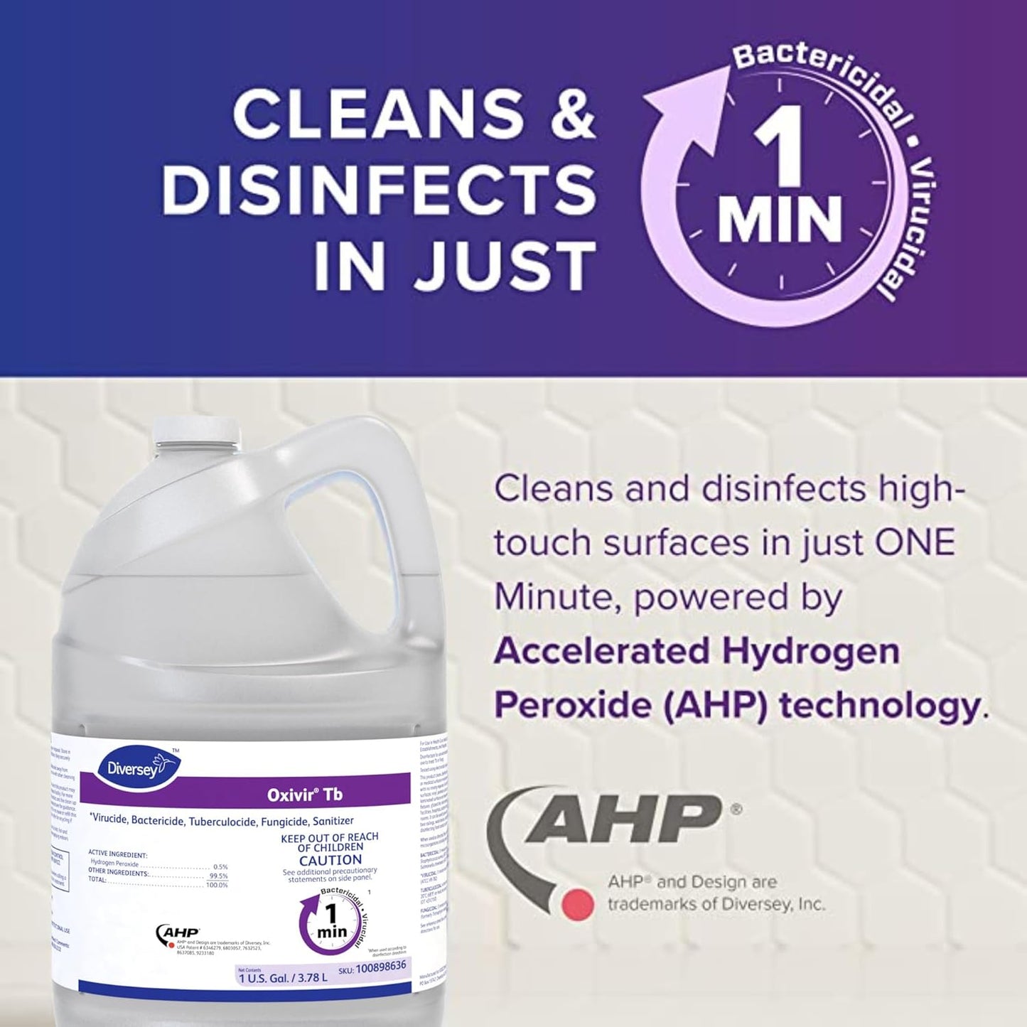 Oxivir Diversey Tb Ready-to-Use Liquid Hydrogen Peroxide Disinfectant Cleaner, Tuberculocidal Multi-Surface Cleaner, 1 Gallon