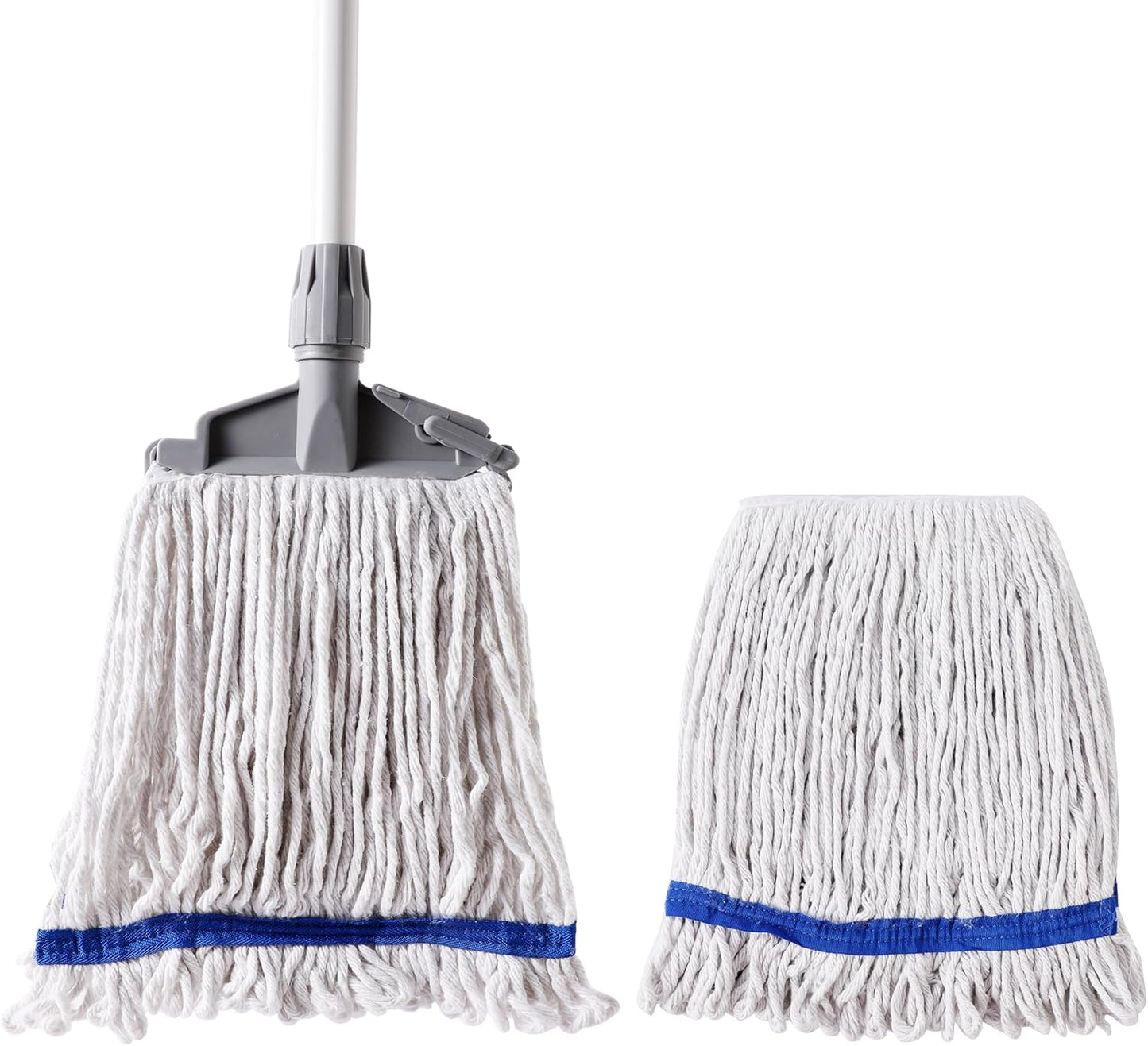 Eyliden Commercial Wet Mop with 2 Cotton Heads, Universal Clips, Heavy Duty Industrial String Mop for Floor Cleaning in Warehouse Garage Workshop Office Restaurant Hospital