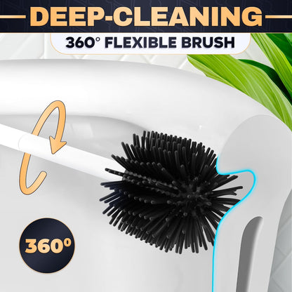 Toilet Brush and Holder Set - Silicone Toilet Brush Cleaner with Dark Grey Holder Base, Compact Accessory for Small Spaces - Easy to Place & Simple to Store After Use, Plastic Bathroom Cleaning Tool