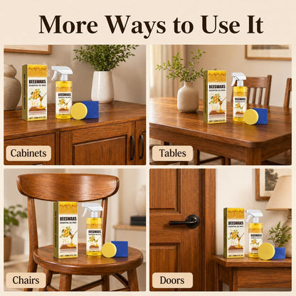 Beeswax Wood Polish Spray, 120ml Furniture Polish and Wood Cleaner Spray with Sponge and Towel, Beeswax Furniture Polish for Cabinets, Tables, Chairs, Doors and Finished Wood Surfaces (1set)