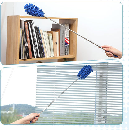 ZZ LAZYCOTTAGE 12 Pack Microfiber Dusters for Cleaning, High Duster with Extension Pole, Long Handled Feather Dusters, Household Cleaning Supplies for Ceiling, Car, Furniture, Fan, Sofas(Blue)