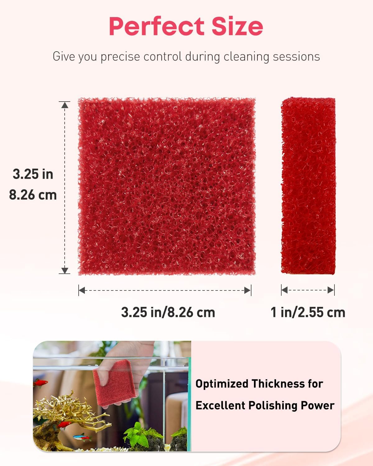Pawfly 8 Pack Aquarium Glass Cleaner Sponge, 3.25" x 3.25" x 1", Algae Scrubber Pad for Glass Aquariums, Fish Tank Glass Cleaner, Aquarium Sponge, Aquarium Cleaning Tools, Red (Not for Acrylic Tank)