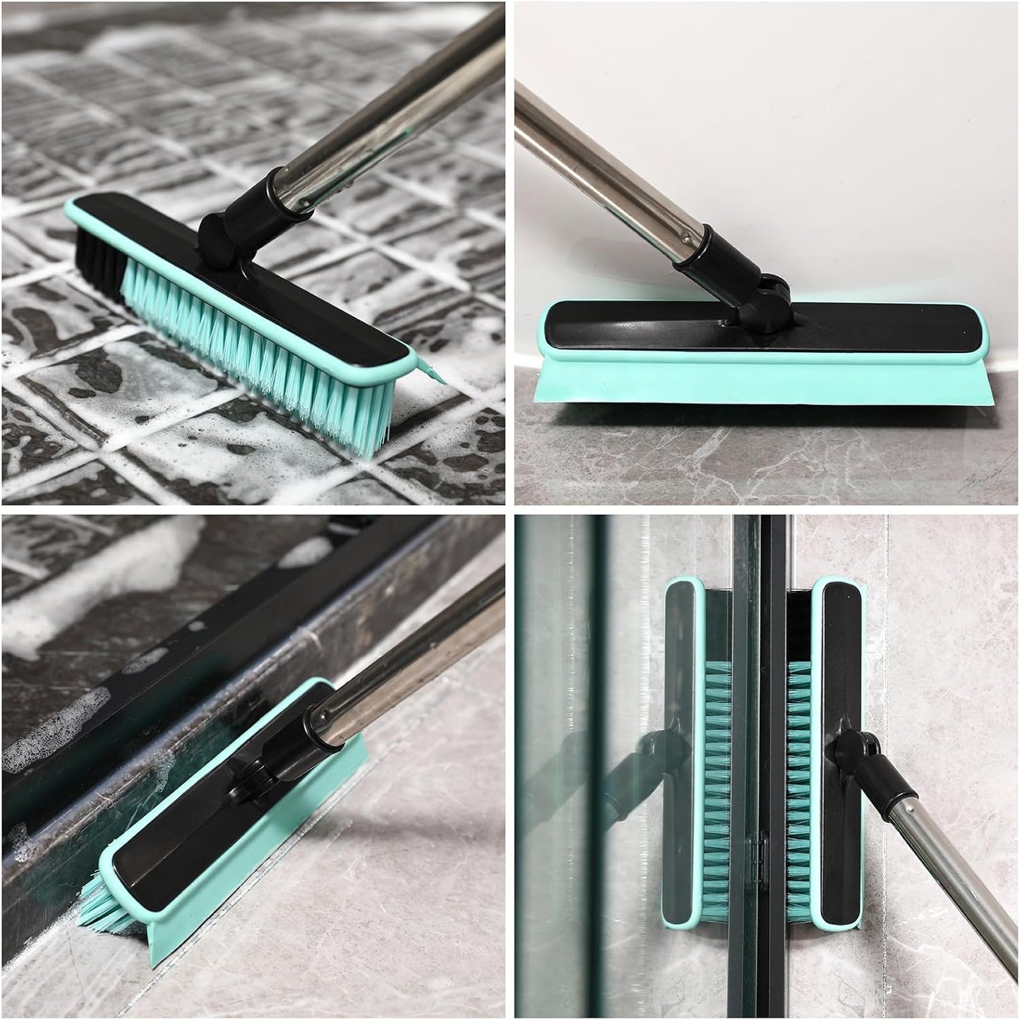 Grout Cleaner Brush with Long Handle, V-Shaped Floor Scrub Brush Swivel Grout Brush Stiff Bristle Floor Grout Scrubber for Bathroom, Tile Line, Crevice, Kitchen, Wall, Deck, Garage (Blue)