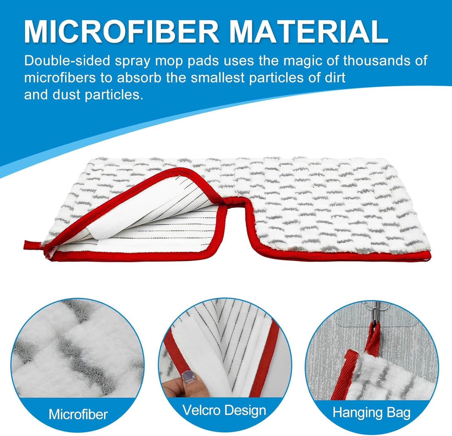 Spray Mop Pads Compatible with Promist Max - Reusable Mop Refills for Oceda Promist Max, Microfiber Double Sided Usable Dry Wet Floor Cleaning (6 Pack Red)