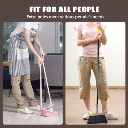 JEHONN Broom and Dustpan Set for Home, 54 Inches Long Handle Lightweight 180 Degree Rotating Indoor Upright Standing Dust Pan with Comb Teeth, Store Sweep Set for Room Kitchen Lobby Office