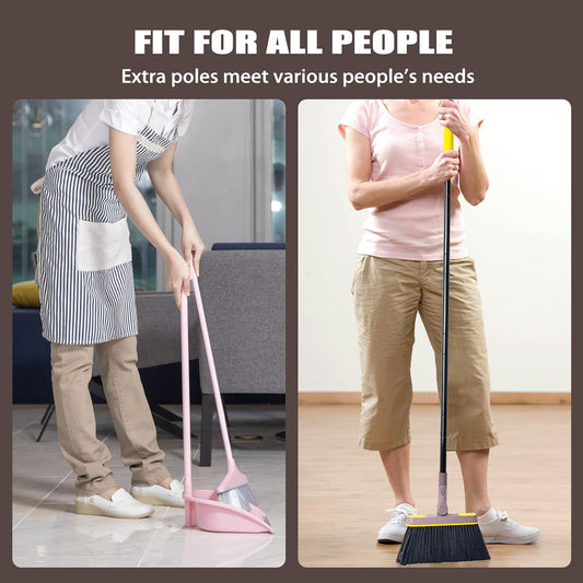 JEHONN Broom and Dustpan Set for Home, 54 Inches Long Handle Lightweight 180 Degree Rotating Indoor Upright Standing Dust Pan with Comb Teeth, Store Sweep Set for Room Kitchen Lobby Office
