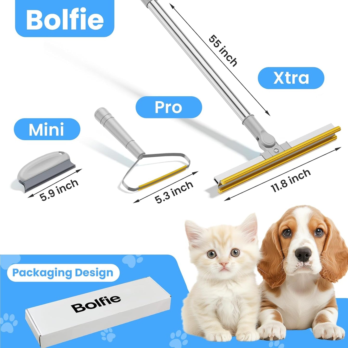 3 in 1 Carpet Rake for Pet Hair Removal, Tool Set of 3, 55” Long Handle Carpet Pet Hair Removal Carpet Scraper Dog Cat Hair Remover for Sofa, Couch, Car, Rug