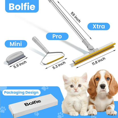 3 in 1 Carpet Rake for Pet Hair Removal, Tool Set of 3, 55” Long Handle Carpet Pet Hair Removal Carpet Scraper Dog Cat Hair Remover for Sofa, Couch, Car, Rug