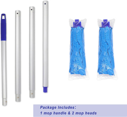 EaseYourDay Mop, One Pole with Two Blue Microfiber Cloth Heads (1 Handle & 2 Mop Heads)