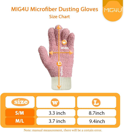 MIG4U Microfiber Dusting Gloves House Cleaning Glove for Blinds, Windows, Shutters, Furniture, and Car, Reusable Lint-Free Pink 1 Pair S/M