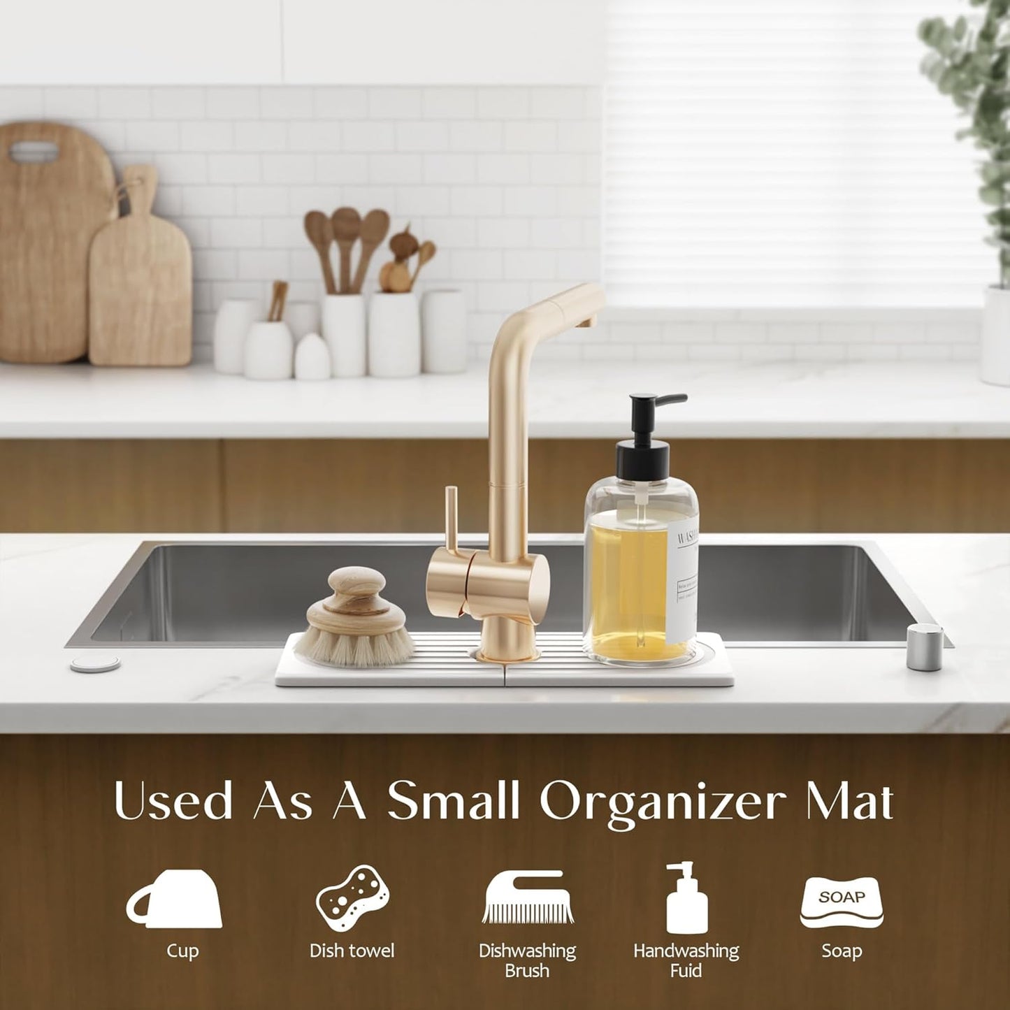Eormoe Faucet Mat for Kitchen Sink – Diatomite Stone Drying Mat & Sink Protectors, Prevent Moisture – Sink Splash Guard Water-Absorbing Stone Tray for Bathroom Counter (Light Grey, 23.6" x 3.9")