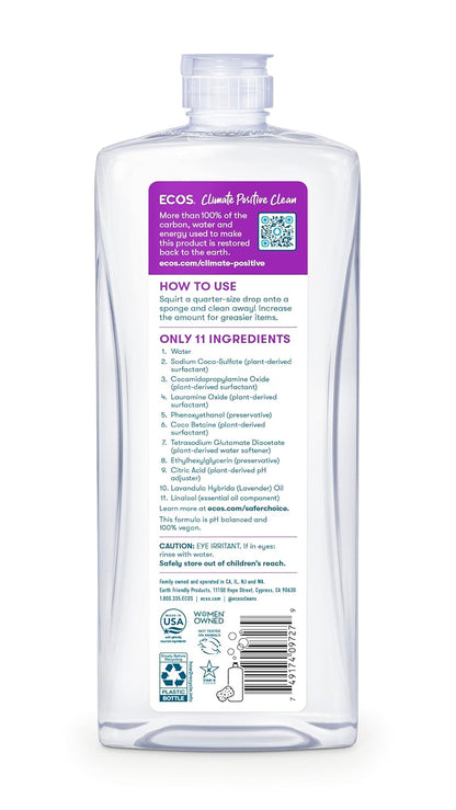 Earth Friendly Products ECOS Dishmate, Dishwashing Liquid, Natural Lavender, 25 oz