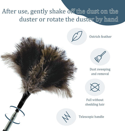 Extendable Feather Duster - 47 inches Soft Long Handle Reusable Feather Duster for Cleaning Ceiling Fan,Hanging lamp, High Ceiling, Blinds, Furniture，Ostrich Feather Duster