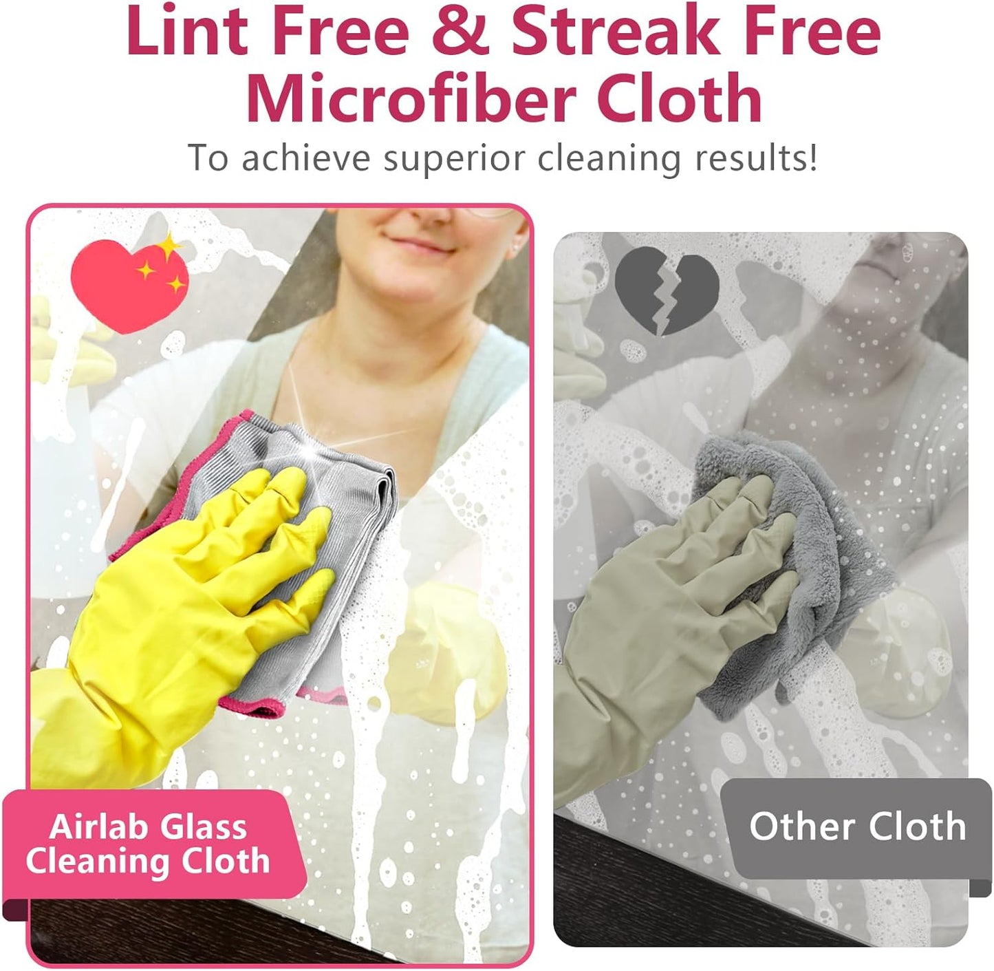 Glass Polishing Cloth Streak Free Miracle Cleaning Cloth Lint Free Microfiber Cleaning Rags for Glasses Kitchen Dish Mirrors Easy Clean, Pack of 6, 12" x 12"
