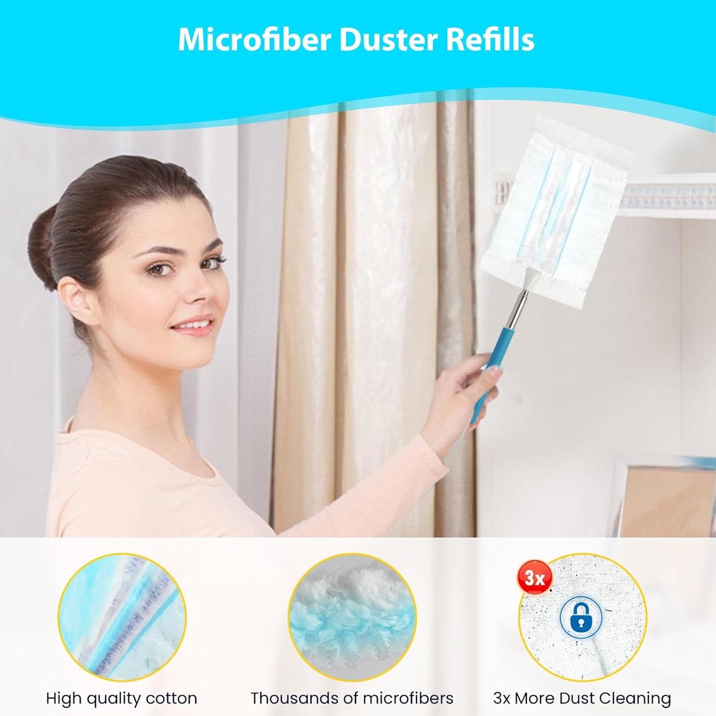20 Count Feather Dusters Refill for Cleaning, 180 Degree Heavy Duty Duster Replacement Head for Swiffer Duster,Dusting Furniture, Blinds, Ceiling Fans, Helps Remove Allergens