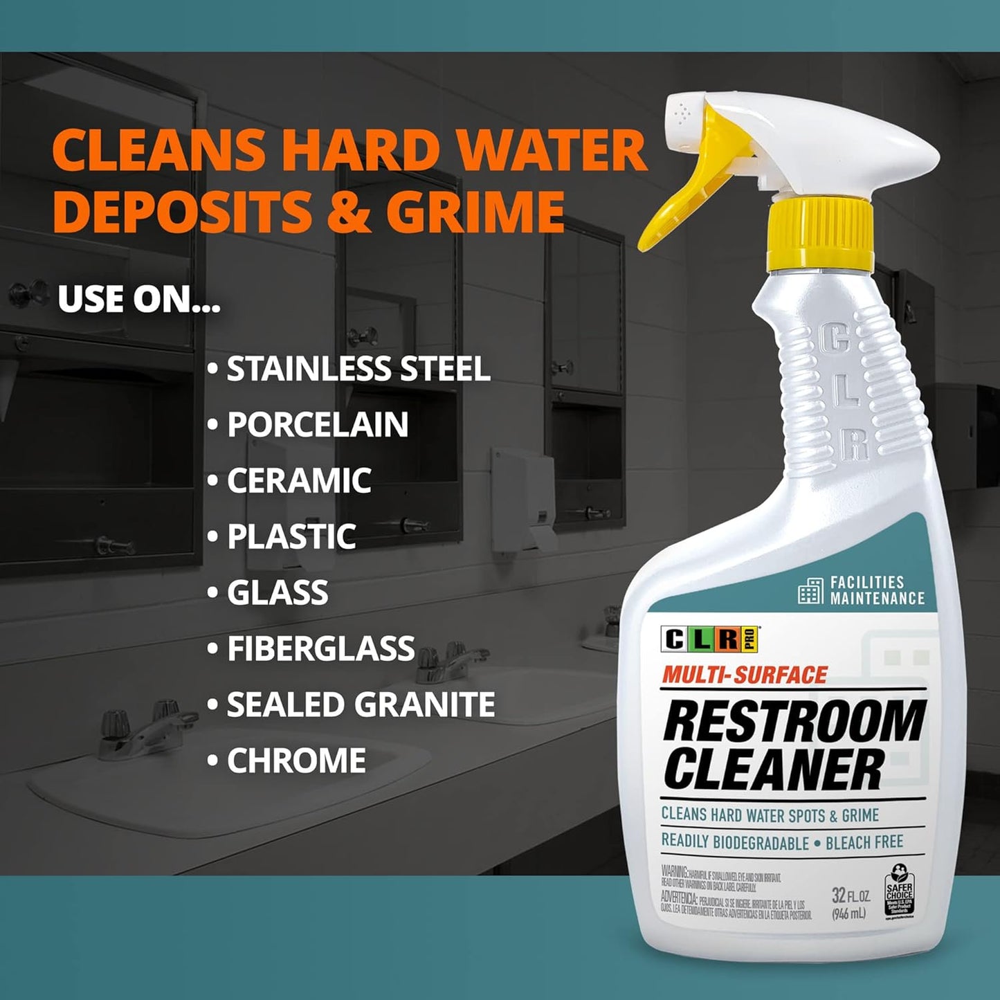 CLR PRO Calcium, Lime & Rust Remover - Quickly Removes Calcium and Lime Deposits, Stubborn Rust Stains, and Household Hard Water Deposits (32 Ounce Spray (Pack of 6))