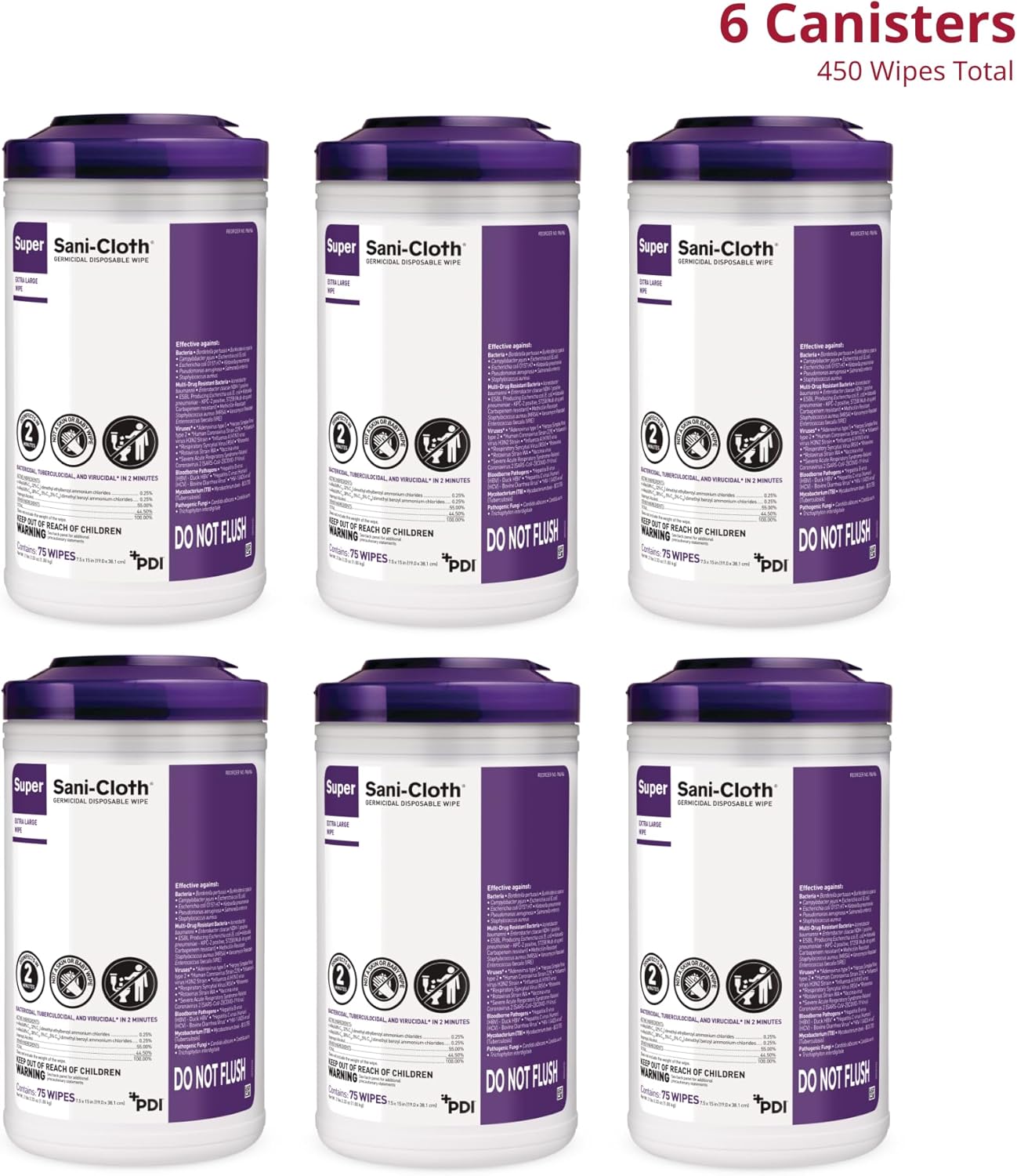 Super Sani- Cloth Germicidal Disposable Wipe, X-Large 5'' x 8'' Wipe, Pop Up Dispenser of 65