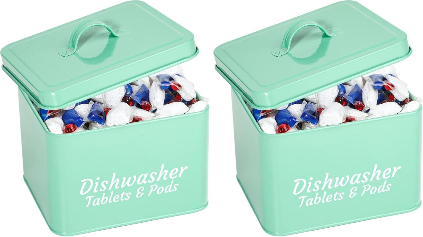 Webake Laundry Pods Container, Dishwasher Pod Container Tablet Holder, Farmhouse Metal Dishwasher Pods Storage Container with Lid for Kitchen Laundry Room Organization and Storage