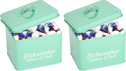 Webake Laundry Pods Container, Dishwasher Pod Container Tablet Holder, Farmhouse Metal Dishwasher Pods Storage Container with Lid for Kitchen Laundry Room Organization and Storage