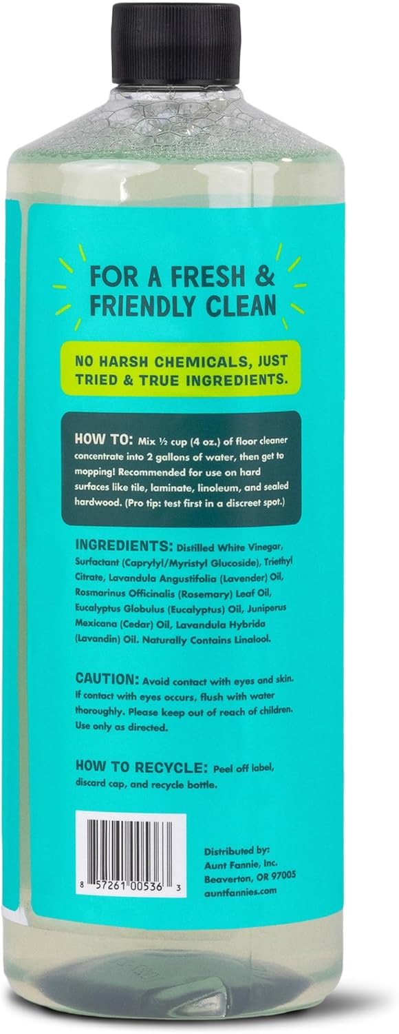 Aunt Fannie's Ultra Concentrated Floor Cleaner Vinegar Wash, Multi-Surface Solution For Mopping, Value Size, Bright Lemon Scent, 64 oz