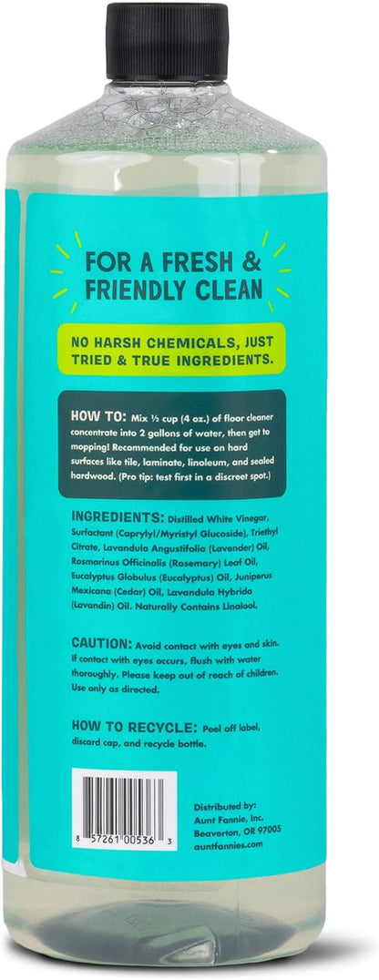 Aunt Fannie's Ultra Concentrated Floor Cleaner Vinegar Wash, Multi-Surface Solution For Mopping, Value Size, Bright Lemon Scent, 64 oz