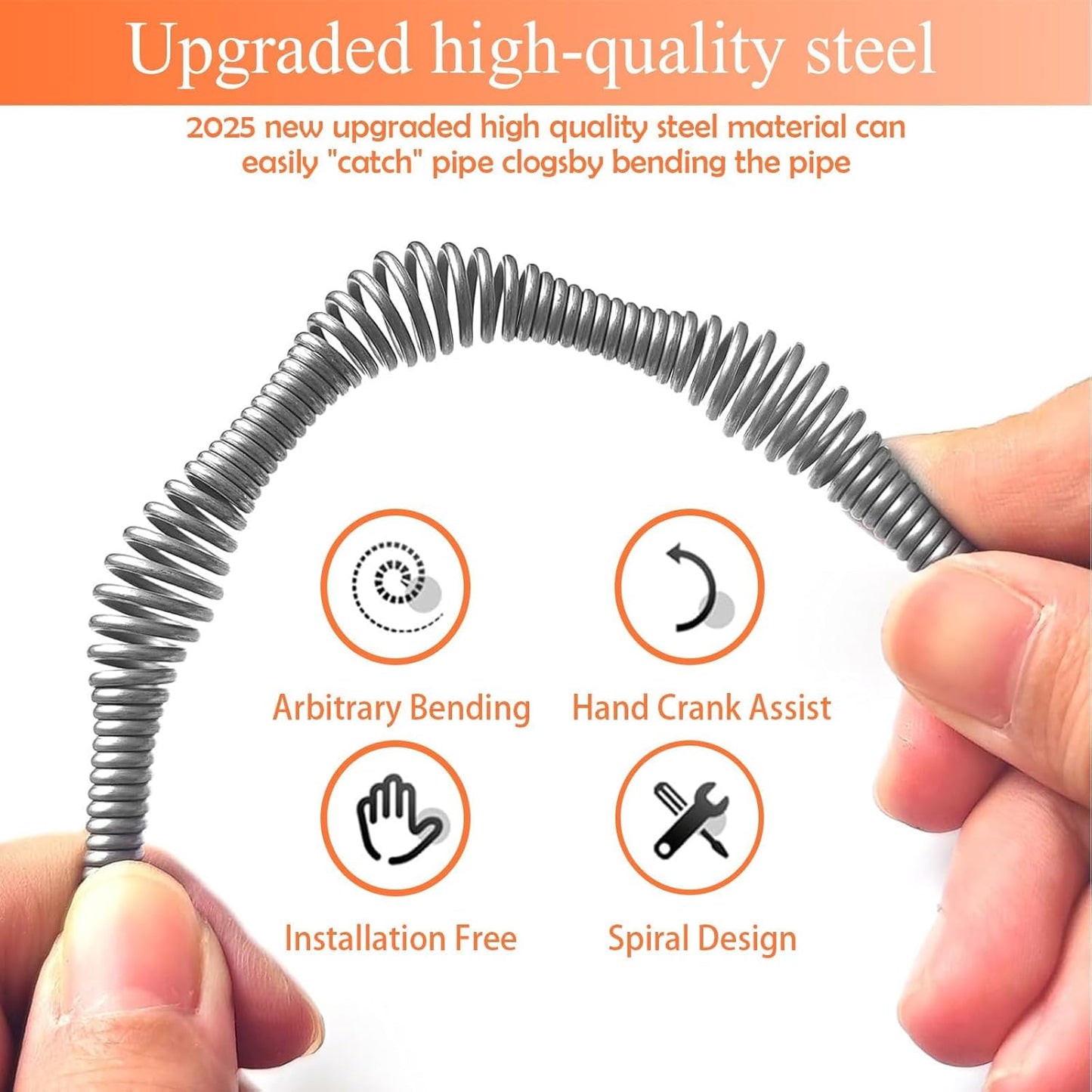 Drain Snake Auger 33 Feet, Plumbing Snake Drain Hair Clog Removal Tool, Sink Unclogger Drain, Heavy Duty Toilet Snake Auger, Cleaner Tool for Bathroom Kitchen Tub Shower Drain Clog Remover with Gloves