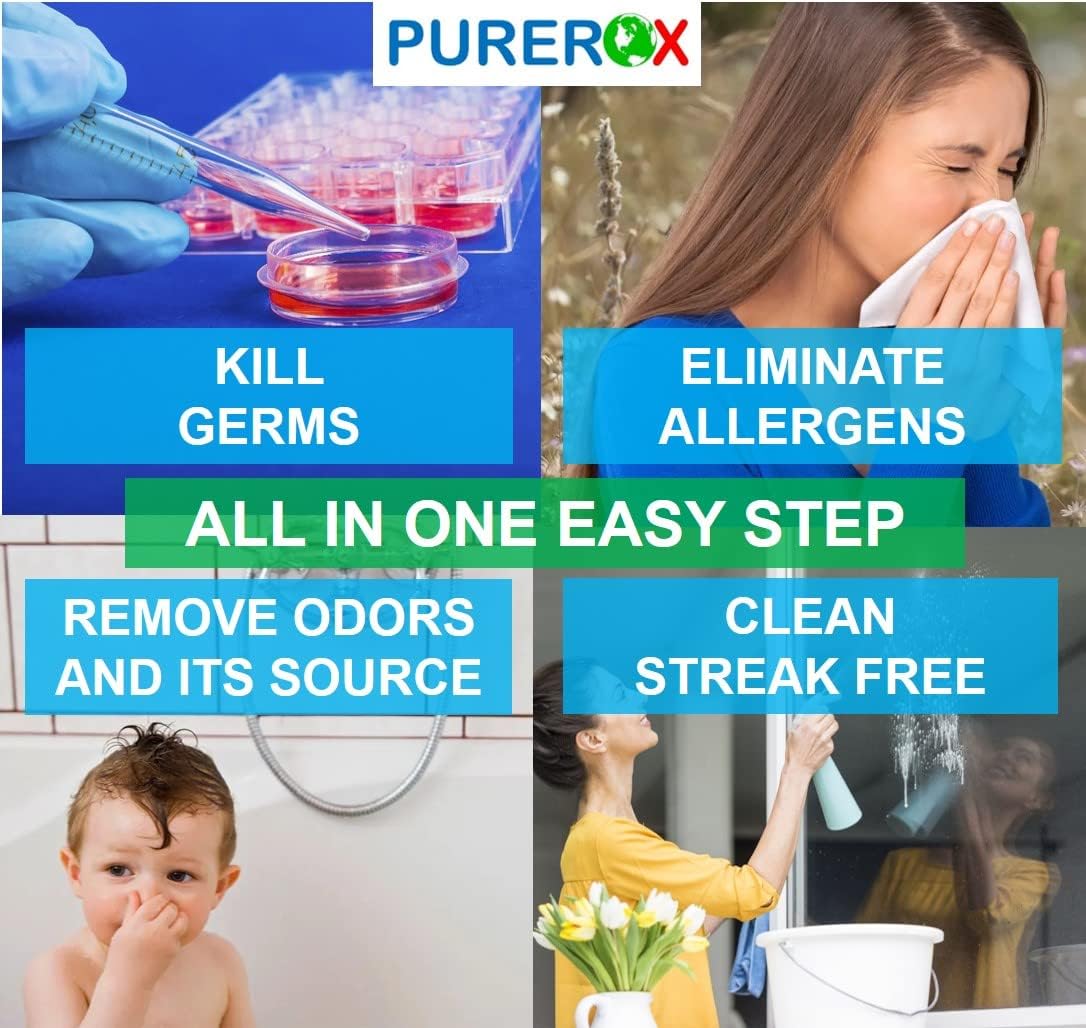 PUREROX disinfectant (1 gallon) Eliminate 99.9999% viruses, Norovirus, HIV, MRSA and fungi. PUREROX Hypochlorous technology. Hospital Grade. Use Anywhere. No residue.No Rinse. Suitable All Surfaces