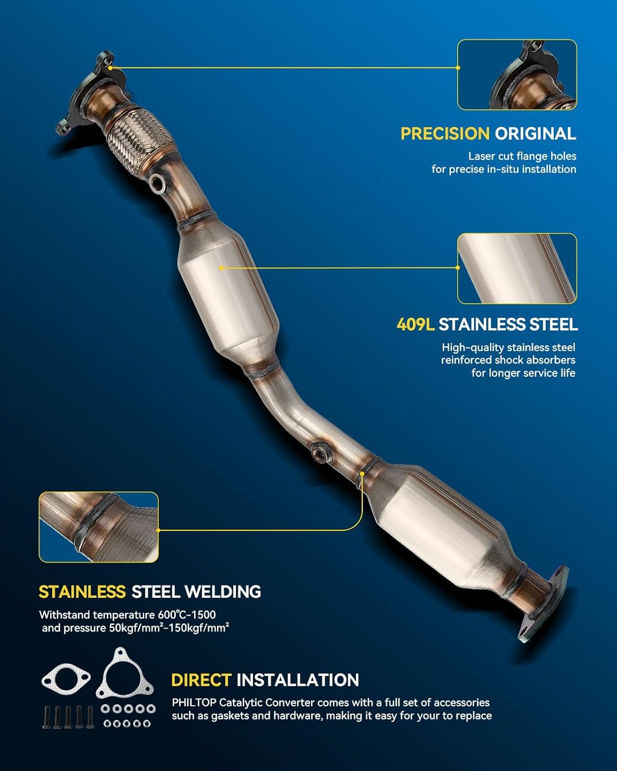 PHILTOP Left and Right Catalytic Converter Replacement For 2005-2010 300 2.7/3.5L V6 RWD, 2006-2010 Charger 2.7/3.5L V6 RWD, 2005-2008 Magnum 2.7/3.5L V6 RWD Replace 55434, 55433 (EPA Compliant) - Colors C