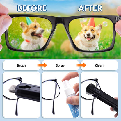 Glasses Cleaner Eyeglass Cleaning Kit, Lens Cleaners Spray with Microfiber Cloth, Portable Glasses Cleaning Kit for Travel, Safe Eyeglasses Cleaner Tool, No Streaks Scratch, Black