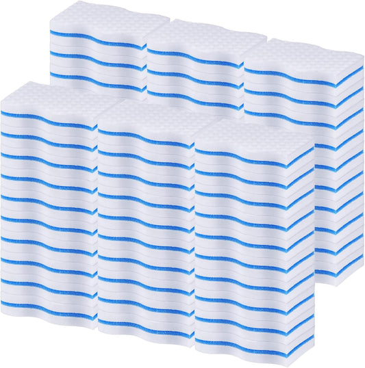 SiliFine Magic Extra Durable Sponge Eraser 3 Layer Density Cleaning Pads in Bulk Thick More Lasting Sponge Eraser for Bathroom Kitchen Floor Bathtub Toilet Cleaner(60 Pcs,White, Blue)