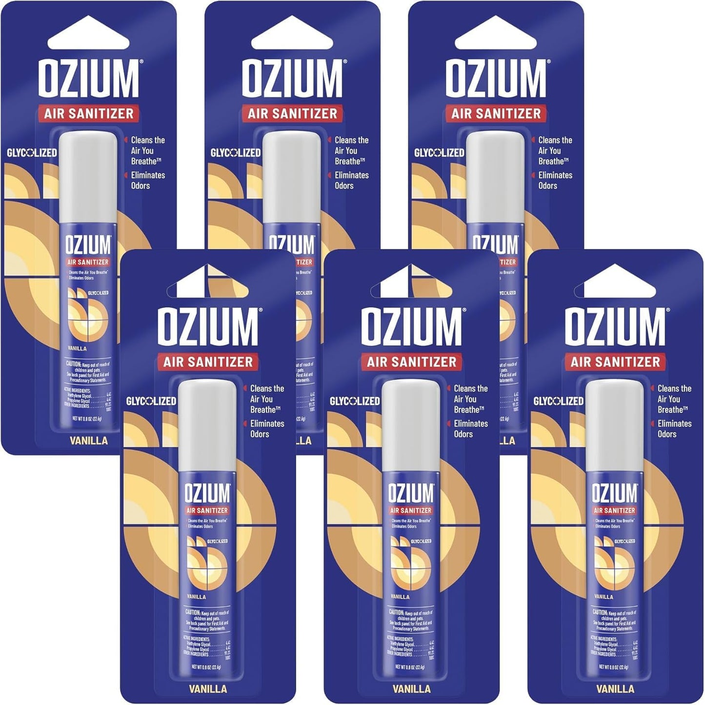 Ozium 0.8 oz. Air Sanitizer & Odor Eliminator for Homes, Cars, Offices and More, Original Scent, Pack of 6