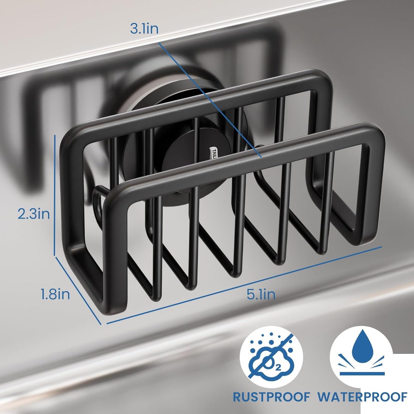 TAILI 4-in-1 Sink Caddy with Strong Suction Cup, Sponge Holder for Kitchen Sink Organizer, Removable, Rustproof, Stainless Steel Holder for Sponge, Brush, Scrubber, Scraper - Silver