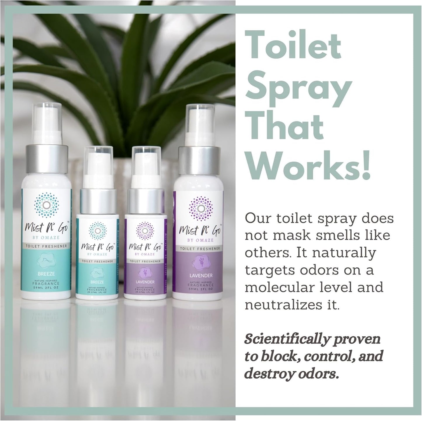 Mist N’ Go by Omaze Travel Bathroom Spray for Toilet Spray Odor Eliminator - Travel Toilet Spray for Bathroom Air Freshener Spray for Bathroom Deodorizer - Clean Mix, Travel Size (1oz x2)
