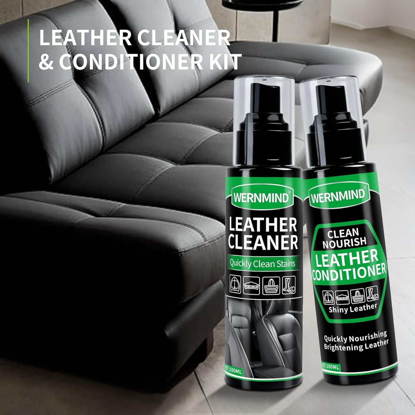 Leather Cleaner and Conditioner Cream Care Kit for Car Interiors Seats,Couches,Purses,Bags,Jackes,Boots