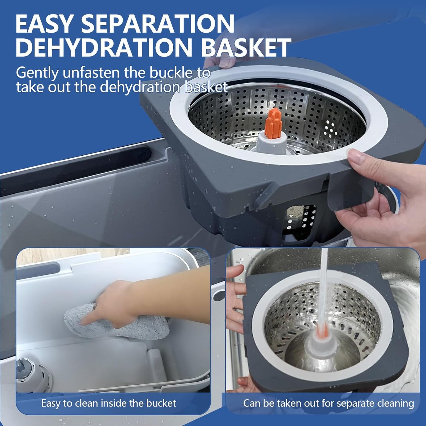 Spin Mop and Bucket with Wringer Set, Bucket with Handle & Wheels, Wiht 6 Microfiber Mop Heads and Brush for Cleaning, 360° Spinning with 60 Inch Extended Pole
