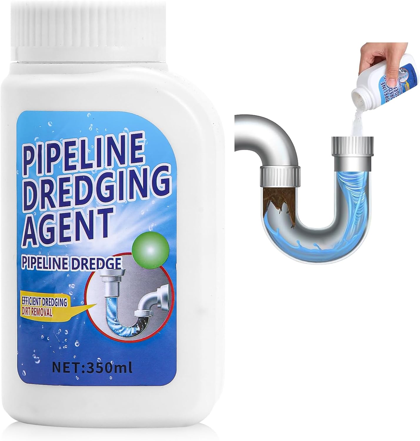 Pipeline Dredging Agent-Drain Clog Remover, 350ml Kitchen Unblocker,Powerful Pipe Unclogger Powerful Sink,Unclog Toilet Clog And Kitchen Sink Pipe Unblocker Powder (Pack of 2)