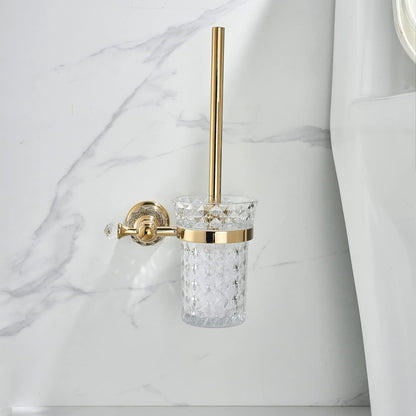 WOLIBEER Crystal Toilet Brush Holder, Polished Gold Brush Handle with Replaceable Brush Head, Stainless Steel Bathroom Cleaning Set Wall Mounted